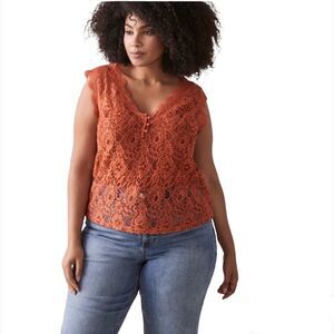 𝅺Addition Elle Burnt Orange Lace Vneck top Size X